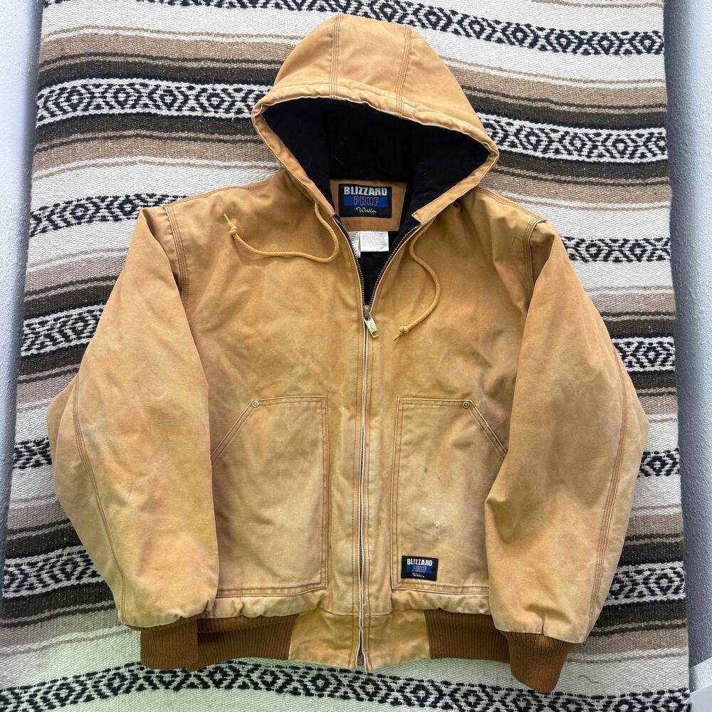 Men's Blizzard Pruf Walls Brown Tan Hooded Canvas Lined Active Work Jacket Sz L